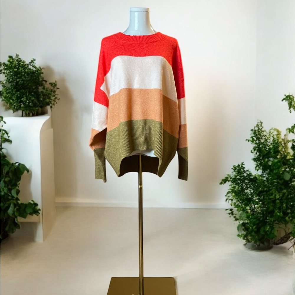 A New Day Red and Tan Crew Neck Sweater